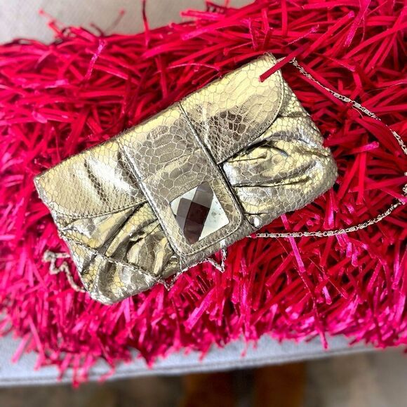 Snakeskin Clutch with Chain - Picture 1 of 3